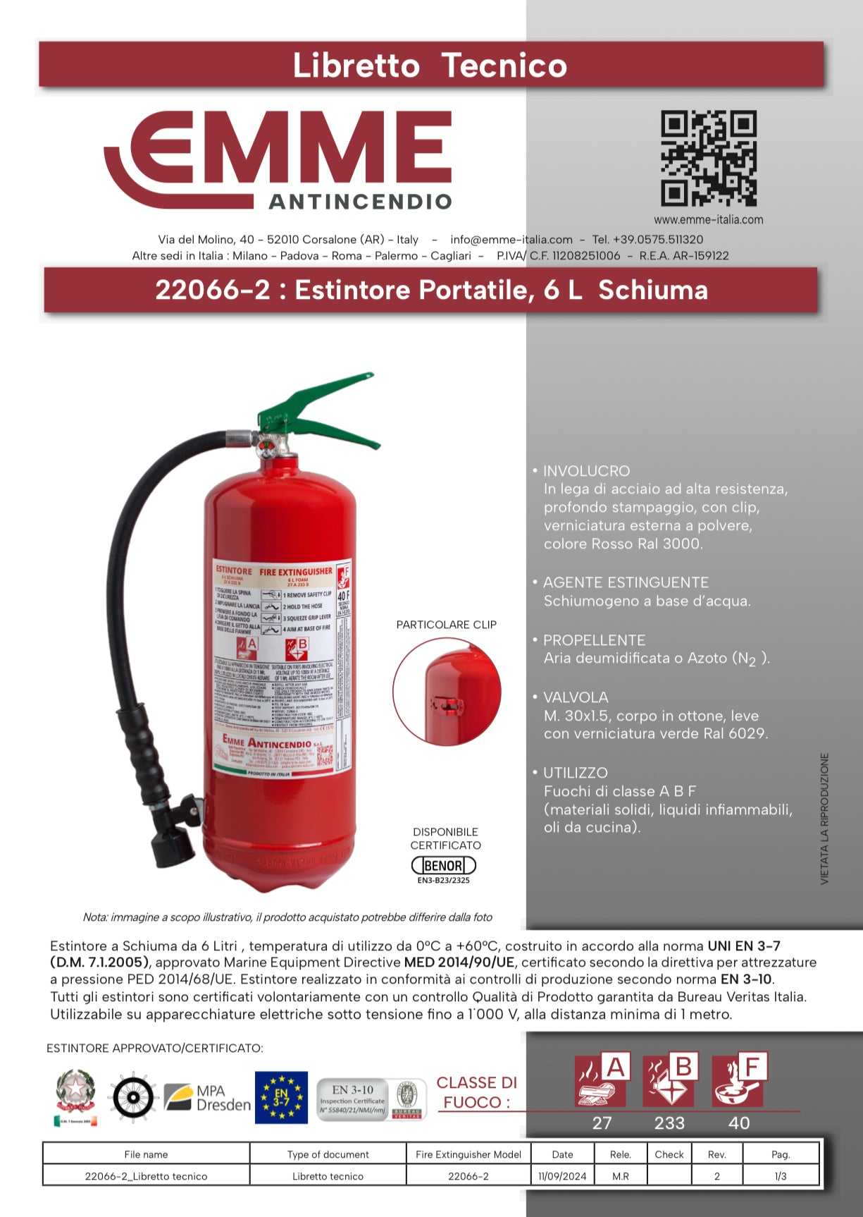 ESTINTORE LITRI 6 SCHIUMA EN 3-7 - 27 A 233 B 40 F