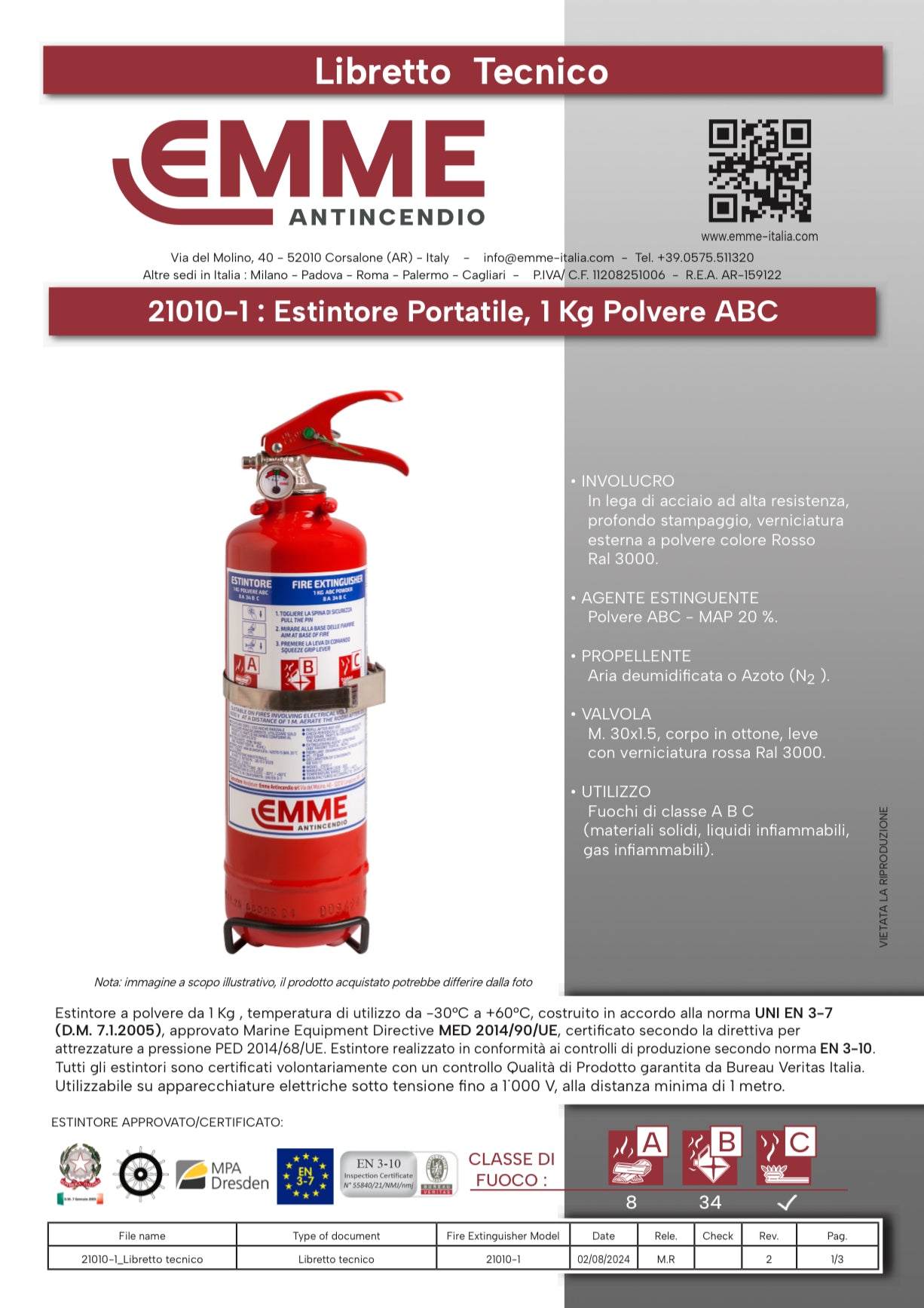 Estintore Polvere ABC 1 Kg