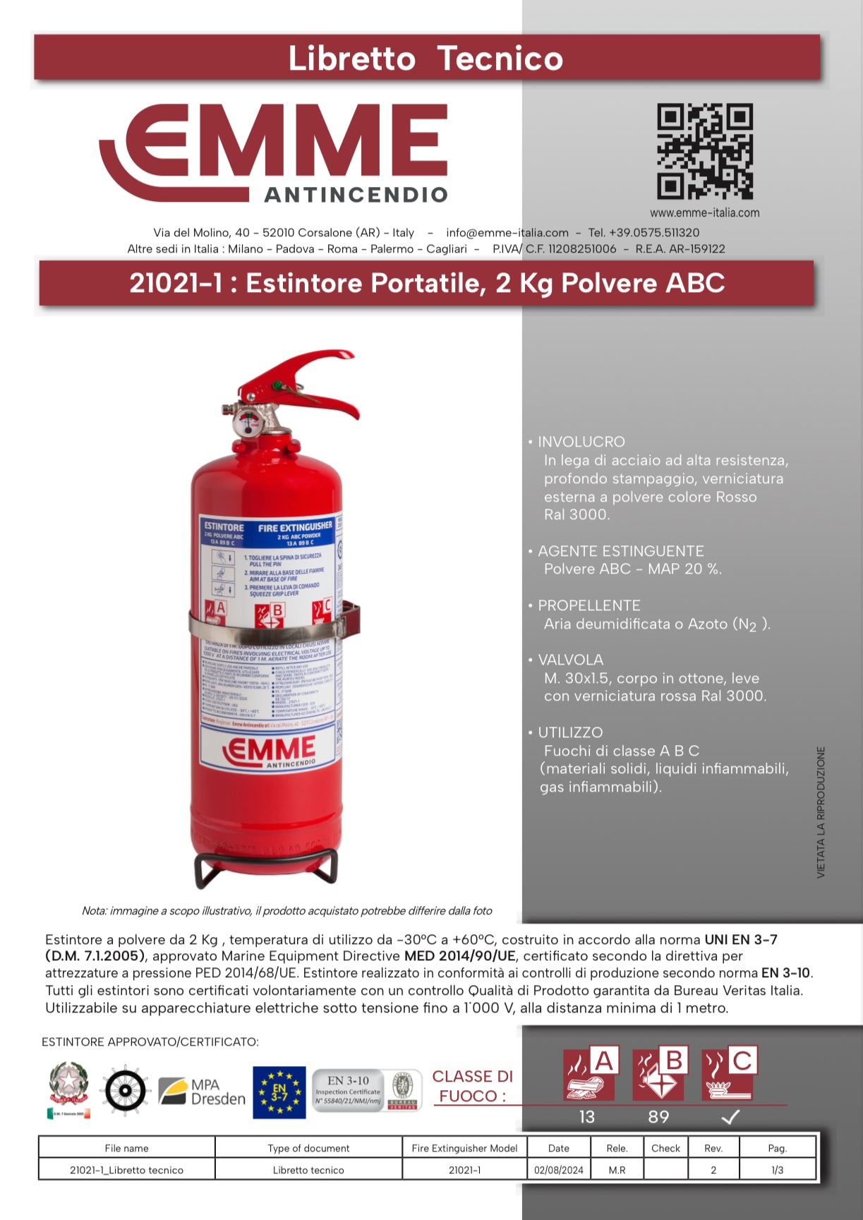 Estintore 2 Kg Polvere ABC