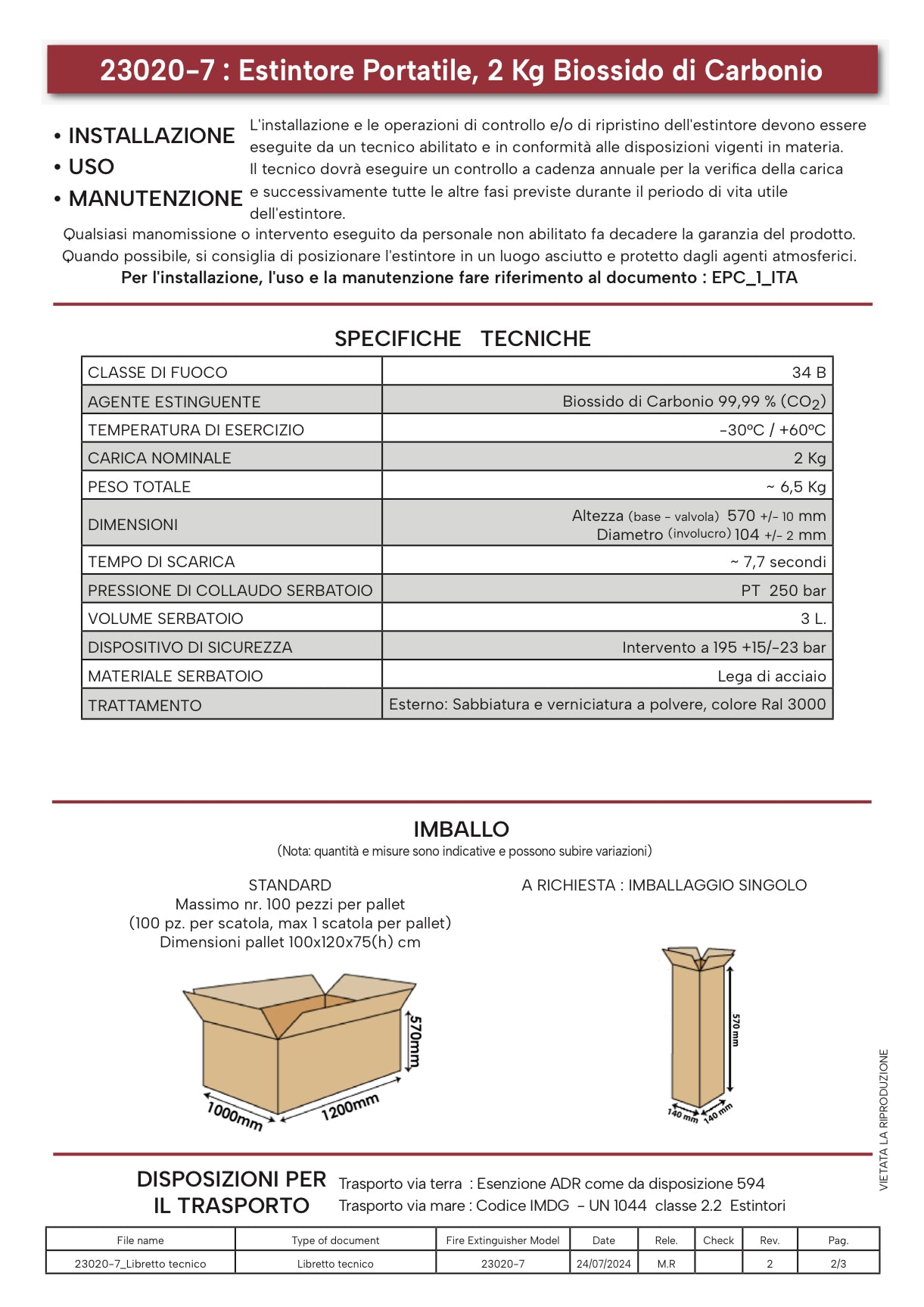 Estintore CO₂ 2Kg