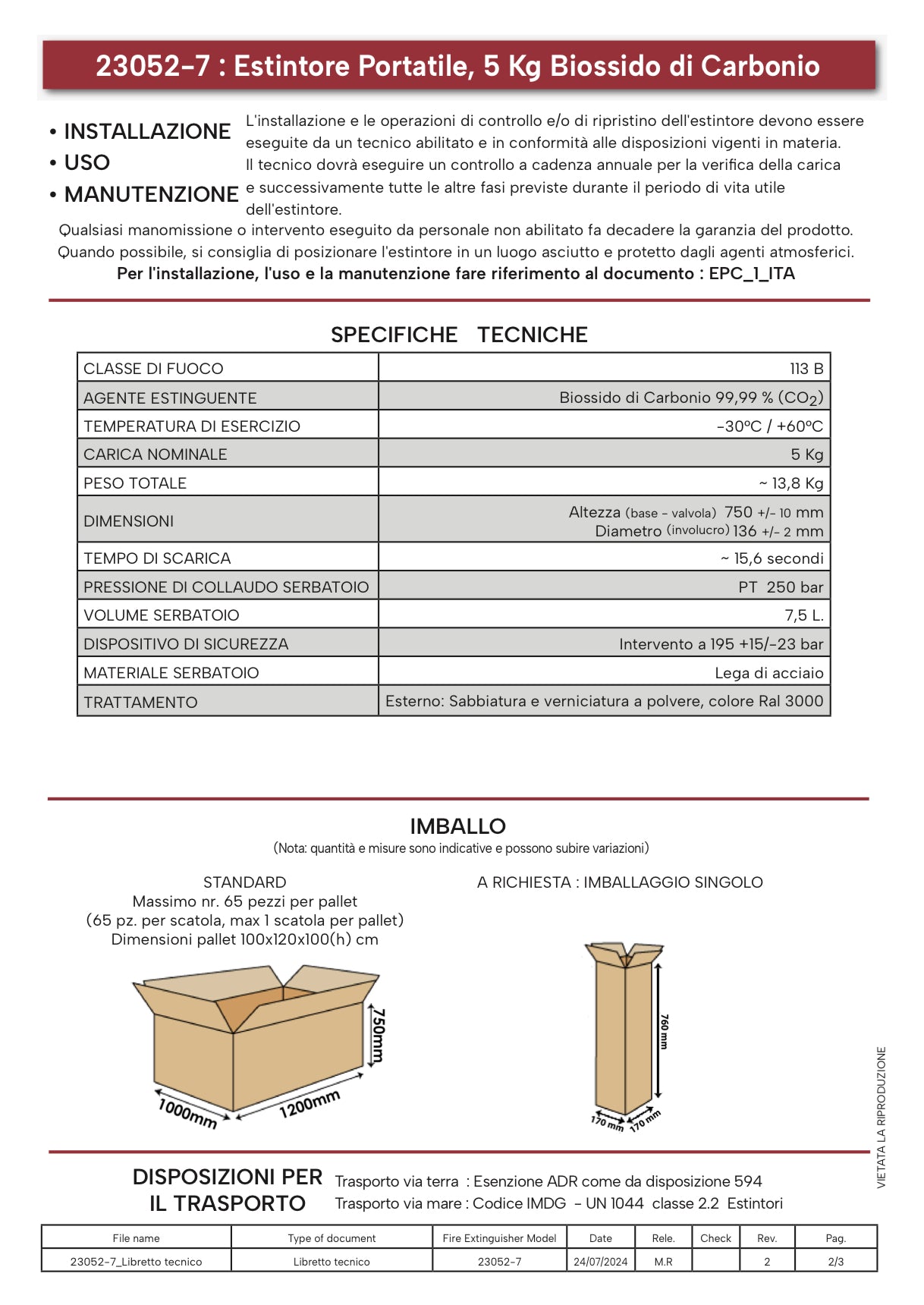 Estintore Portatile da 5 Kg a Biossido di Carbonio (CO₂)