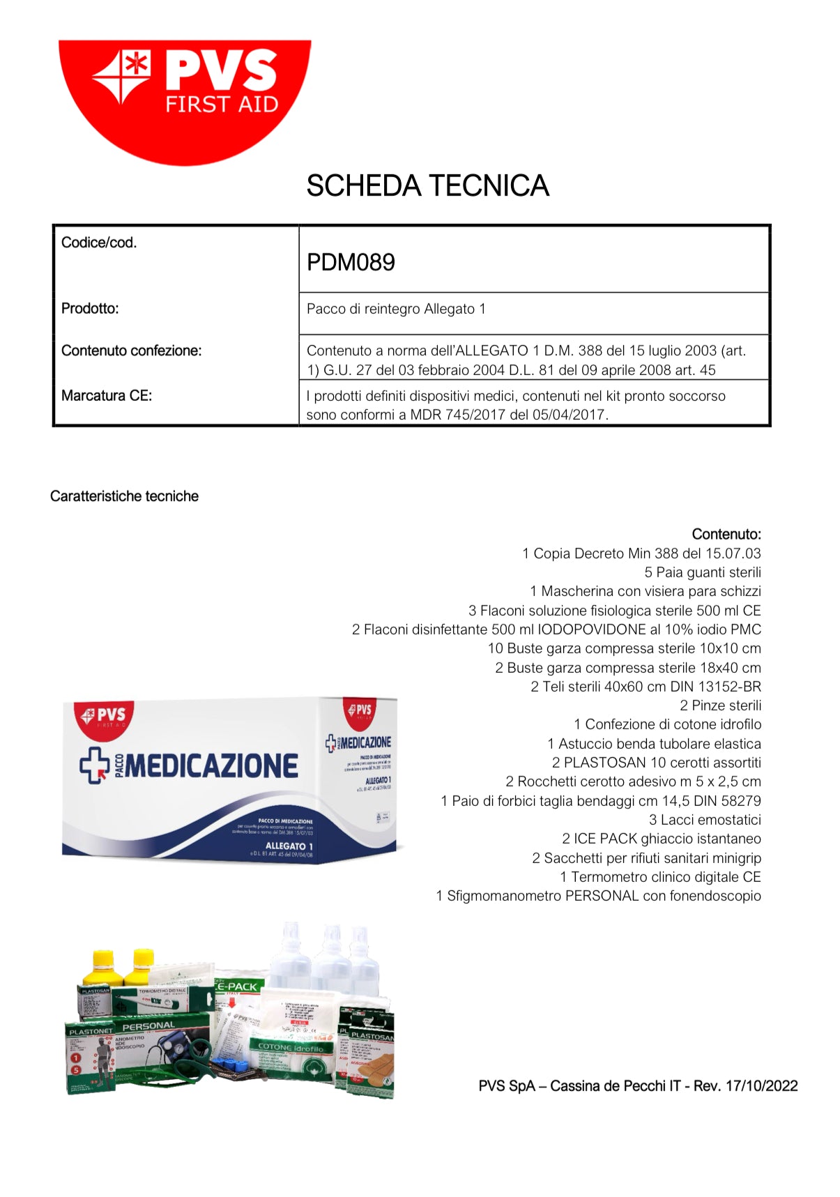 Pacco di Reintegro Medico – Allegato 1 (DM 388/03 e DL 81/08)