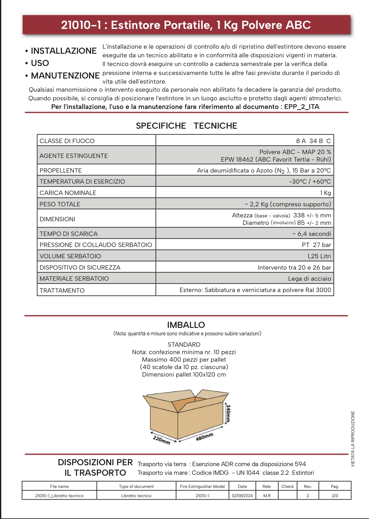 Estintore  Polvere ABC 1 Kg