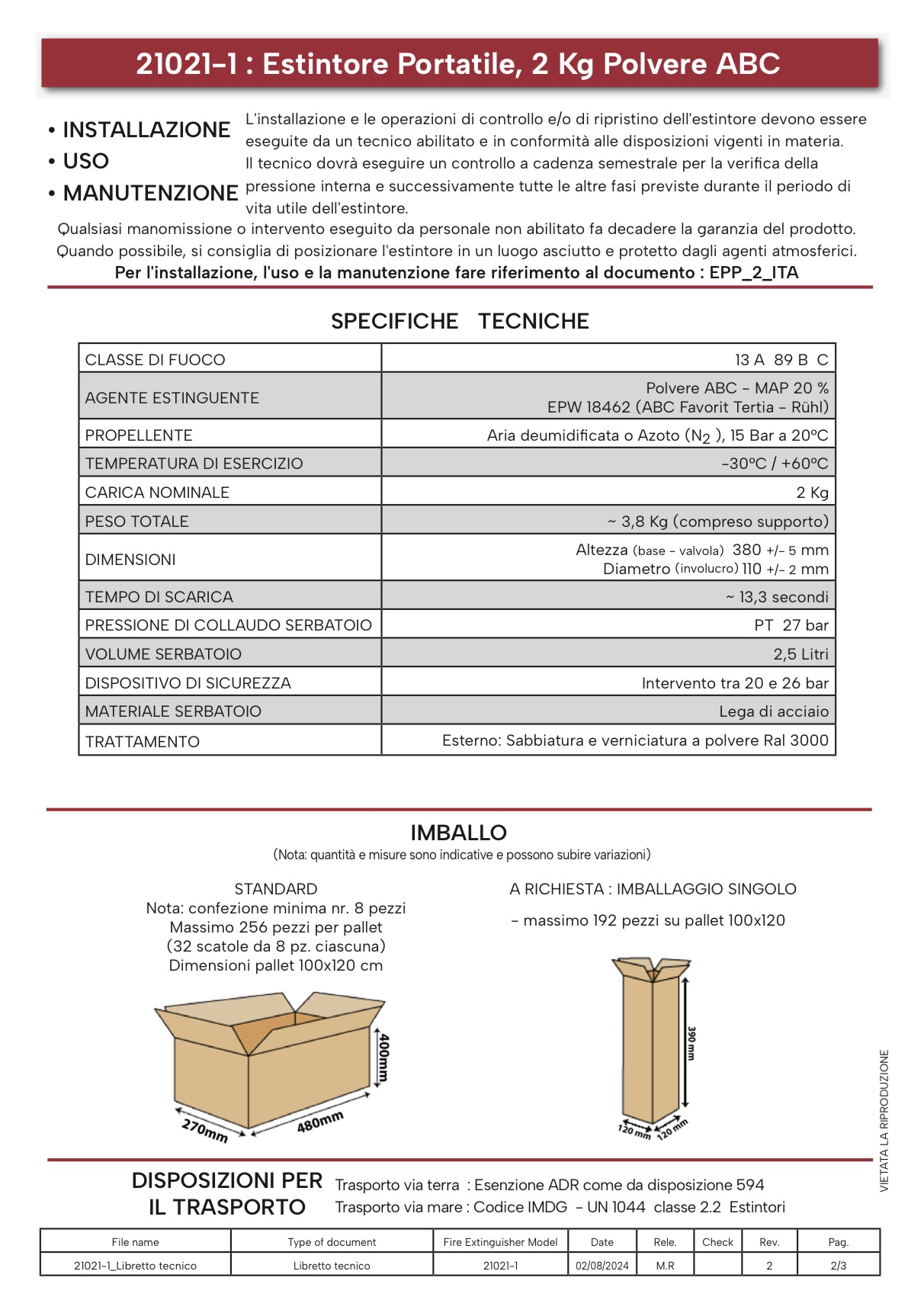 Estintore 2 Kg Polvere ABC